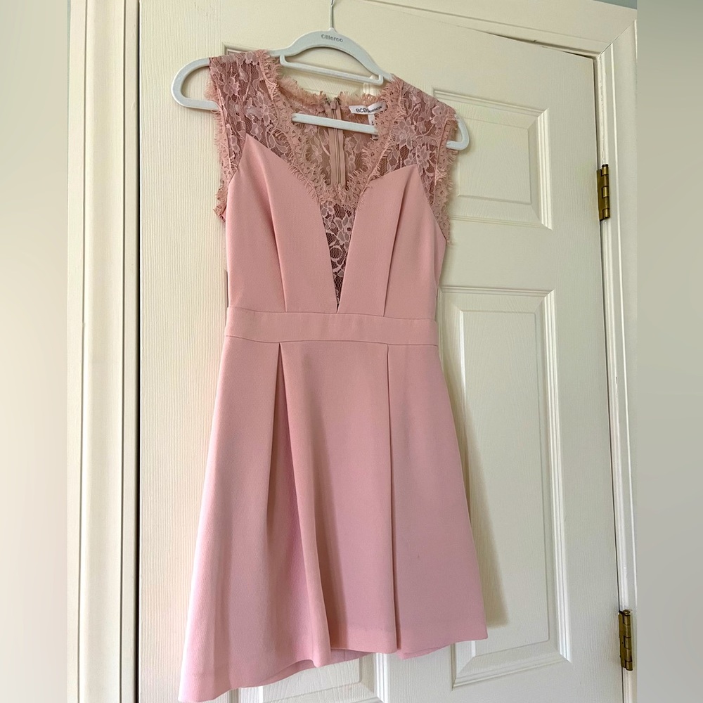 BCBGeneration Pale Pink Dress with Lace Embroidery